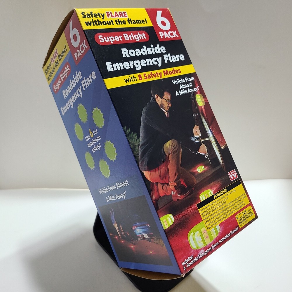6 Pack Super-Bright Roadside Emergency Flares with 8 Safety Modes.