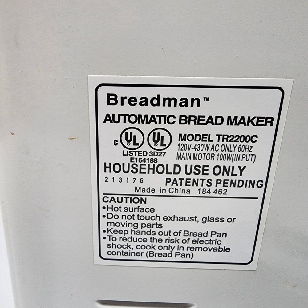 Breadman Ultimate Automatic Bread Maker Model TR2200C Home Baking Machine WORKS