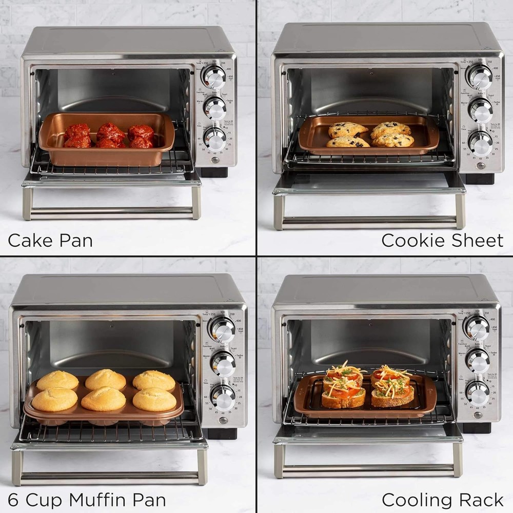 Ecolution Non-Stick Toaster Oven Bakeware Set 4-Piece, Carbon Copper