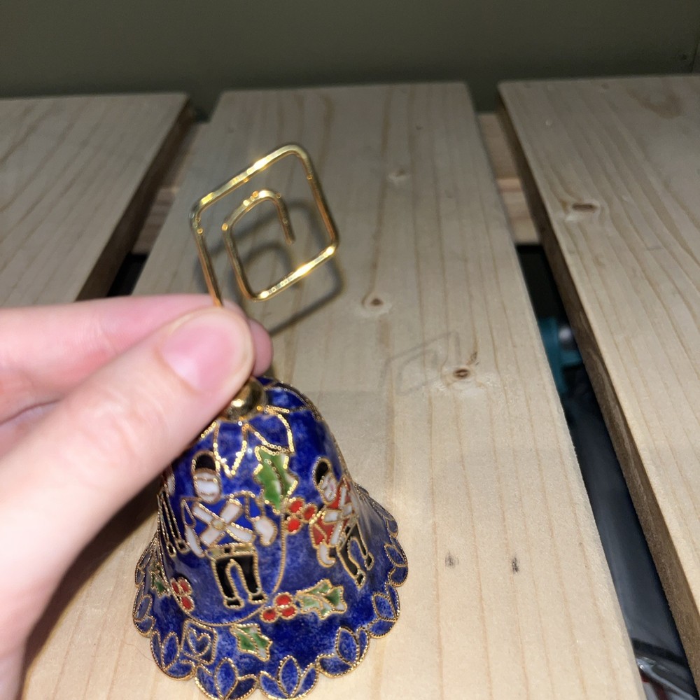 Vintage Blue Cloisonné Bell Featuring Nutcrackers