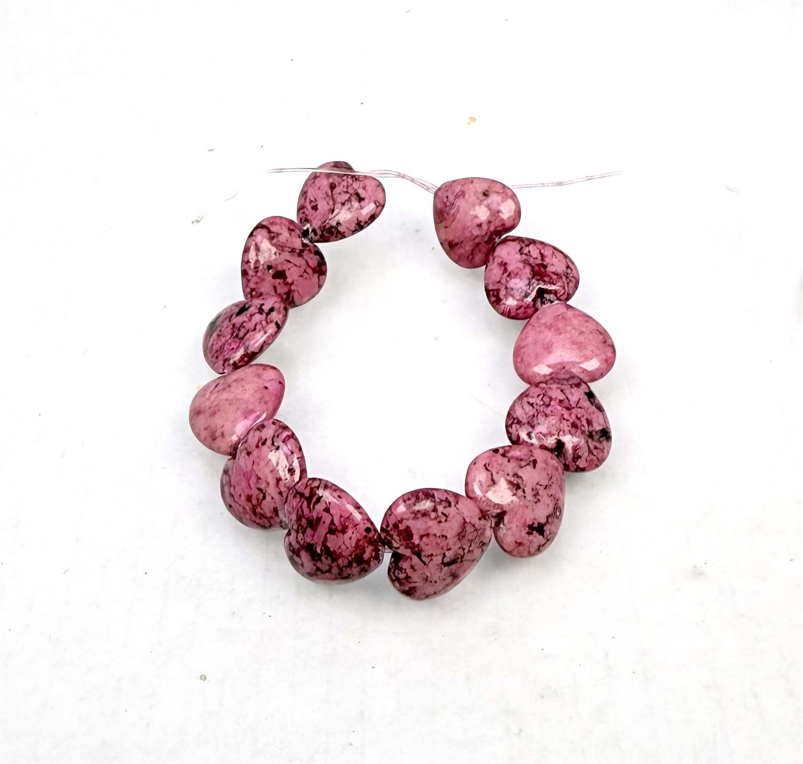 12 Rain Flower Stone Light Fuchsia / Pink Heart Beads 12mm