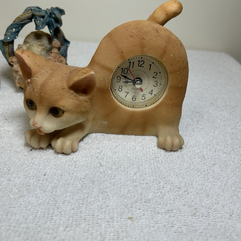 Orange Tabby Wagging Tails Cat Clock - 6"W x 5"H