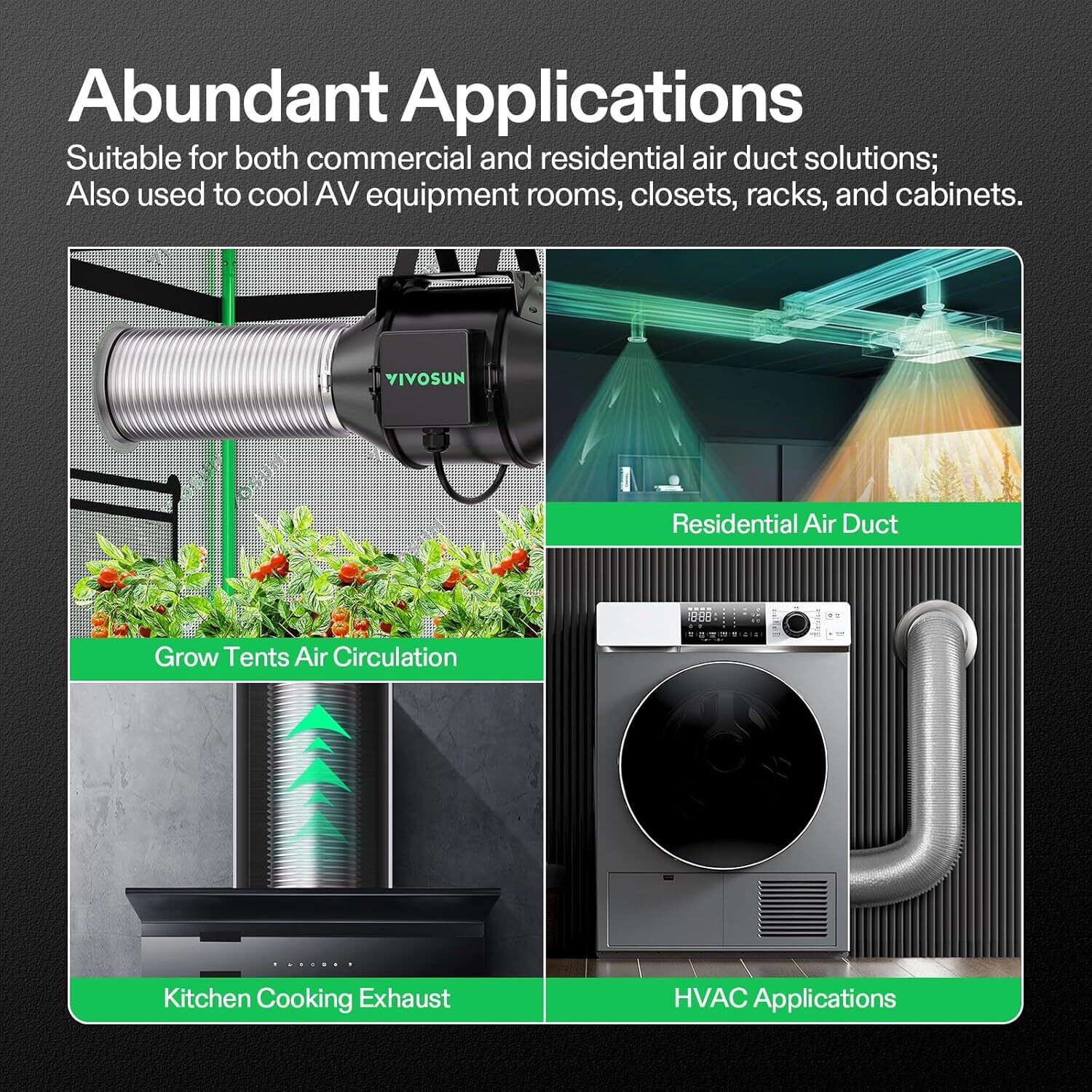 VIVOSUN 8" x 25Ft Flex Air Aluminum Ducting Dryer Vent Hose for HVAC w/ 2 Clamps