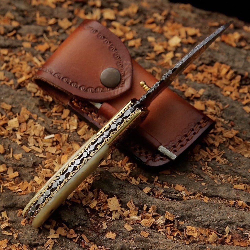 Custom Handmade Folding Blade Knife (Camel Bone Handle)