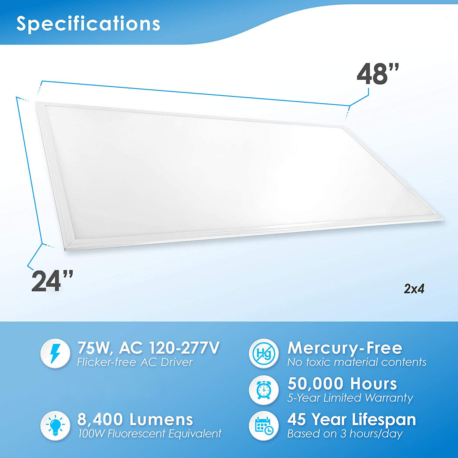 2x4 LED Flat Panel Light 75W Dimmable 2x4 Drop Ceiling Commercial Lights Fixture