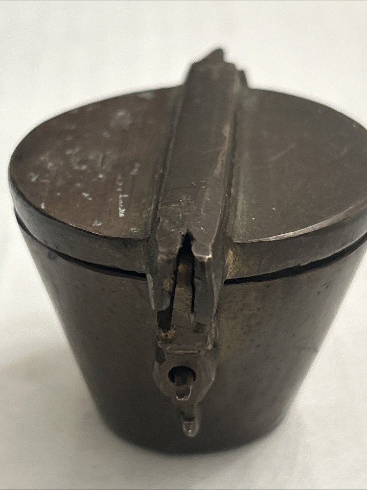 Antique 18th Century Solid Thick Brass Lidded Case And Nested Weigth Set 4 Piece