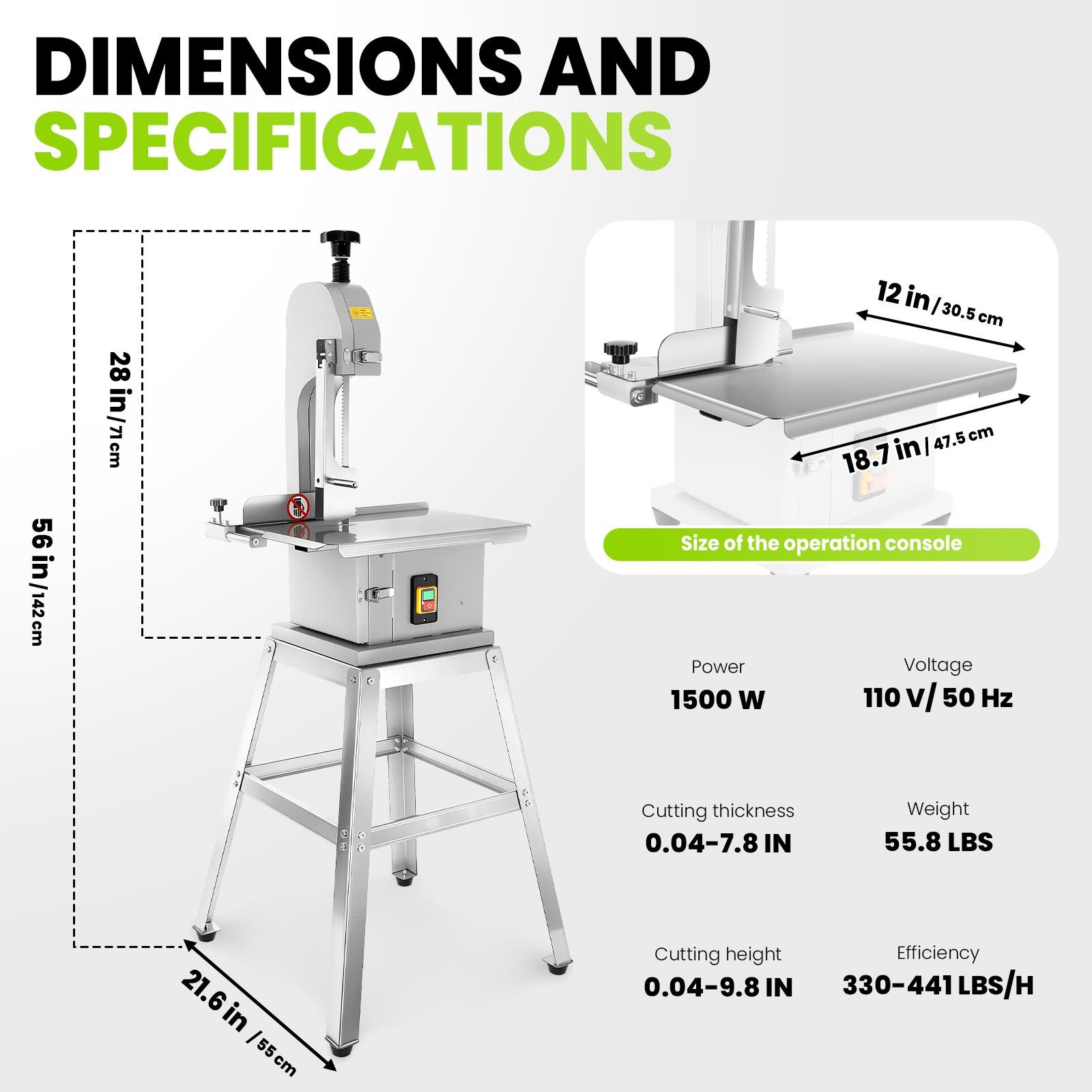 1500W Electric Bone Saw Machine w/Stand,Bone&Meat Bandsaw Machine w/8Sharp Blade