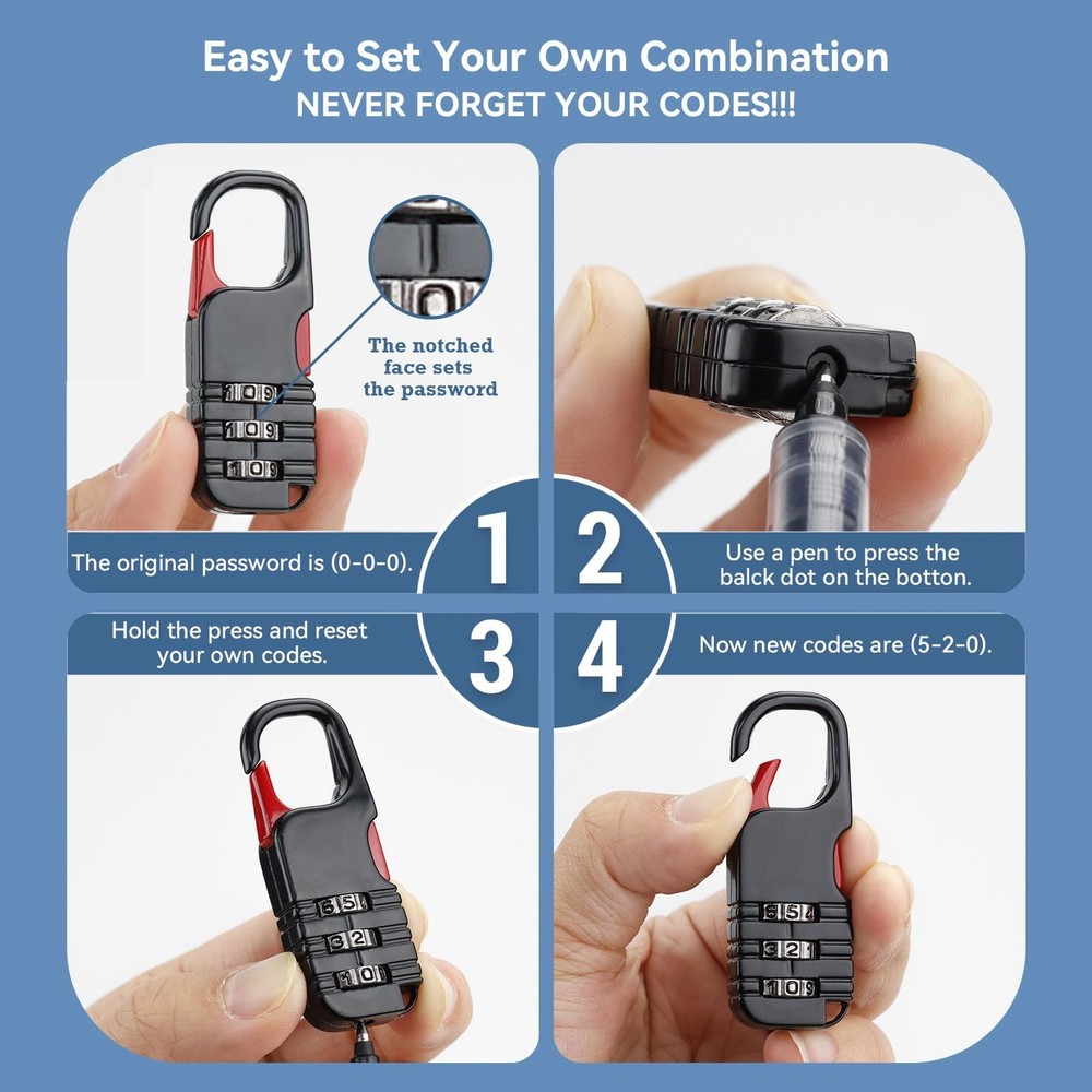 3 Pcs Mini Padlocks with 3 Digits Combination for Diary Backpack Luggage