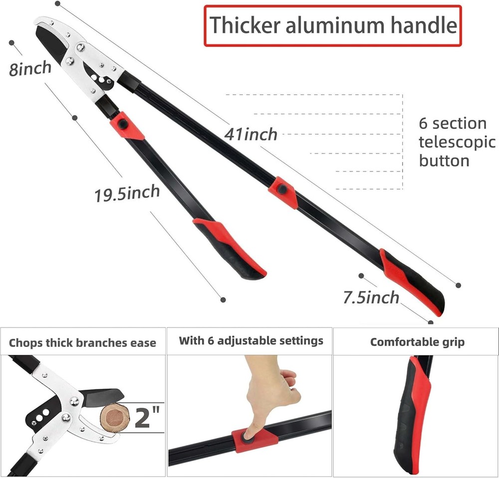 Loppers Branch Cutter Heavy Duty Tree Trimmer, Extendable 28-41" Tree Pruner wit
