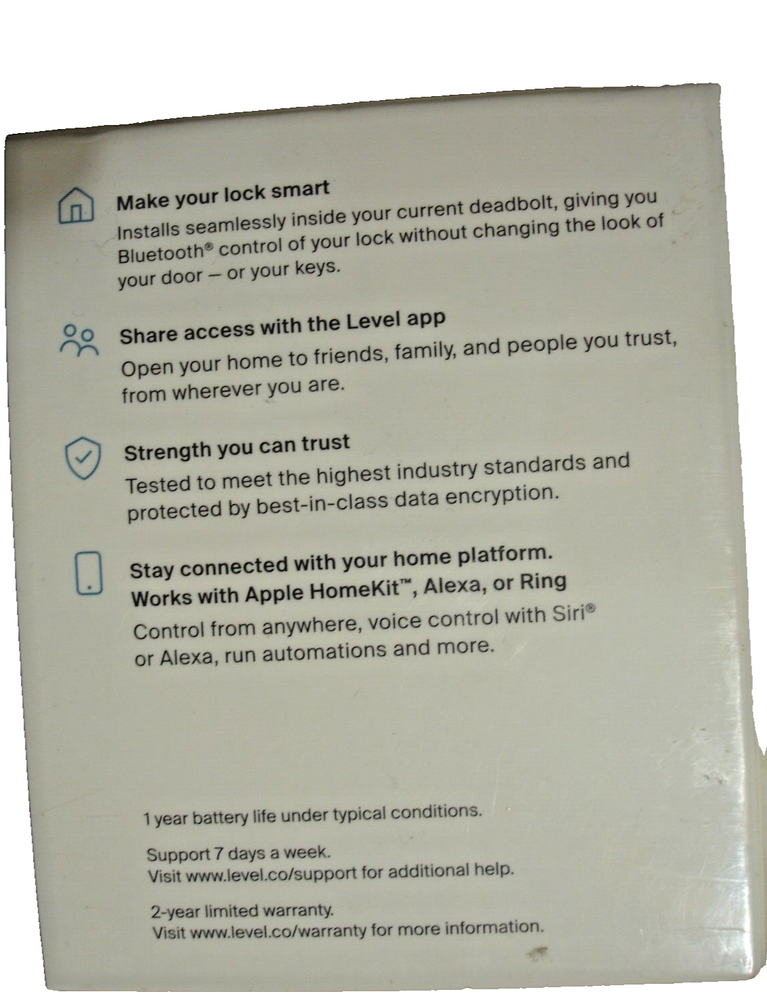 Level Bolt Smart Lock Bluetooth Deadbolt Keyless Entry Works with Ring & HomeKit