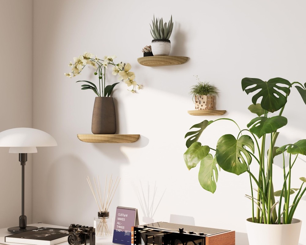 Solid Wood Half Round Floating Wall Shelves | Elegant Floating Shelves, Eleva...