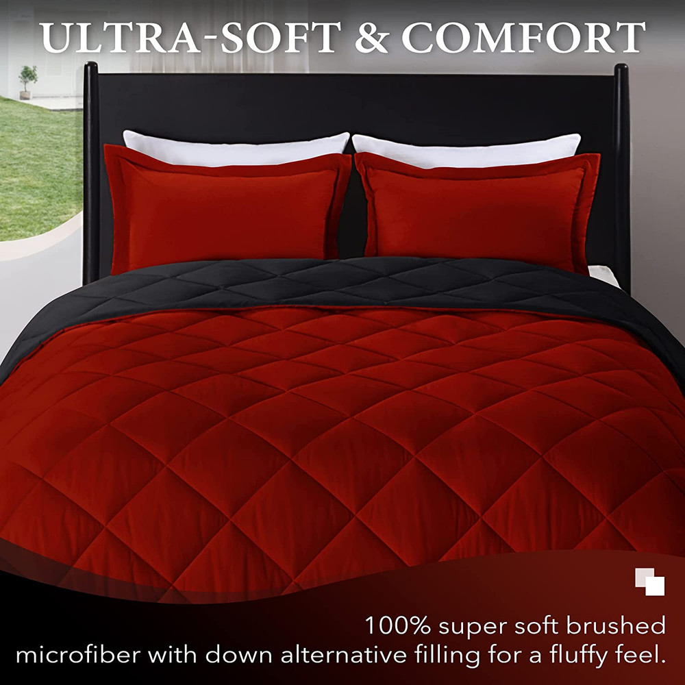 King Size Comforter Set - Red and Black King Comforter, Soft Bedding Sets for Al