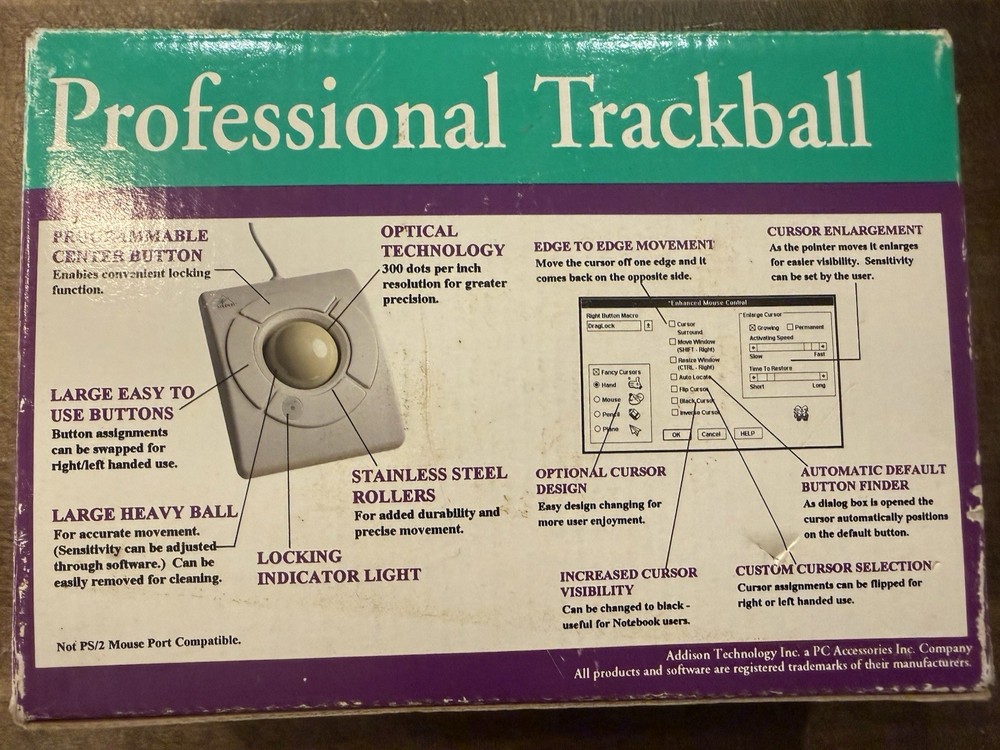 Addison Technology Professional Trackball Driver & Box