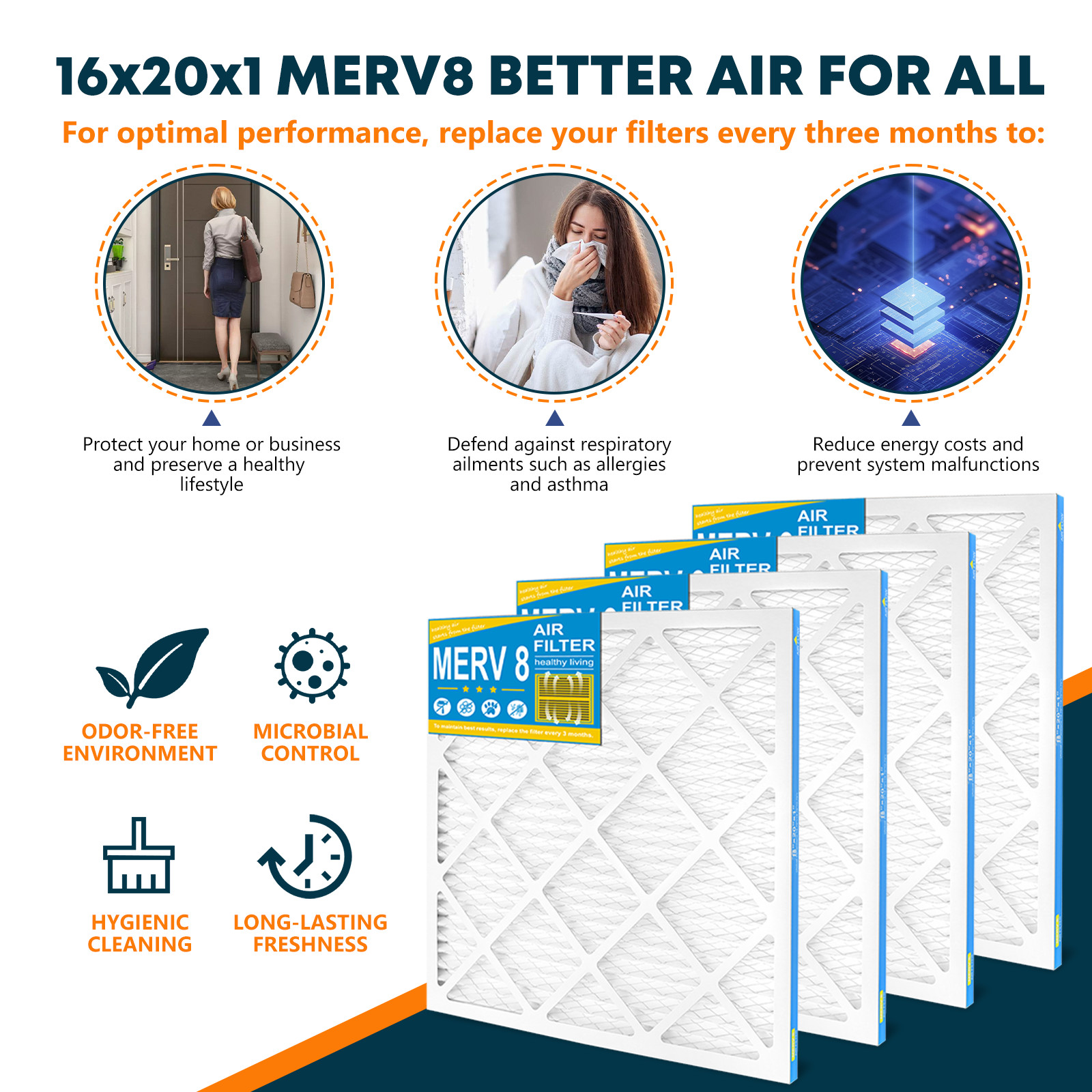 16x20x1 Air Filter, MERV 8, 6 Pack, MPR 600，For Home AC Furnace & HVAC