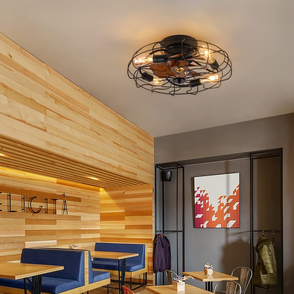 21" Low Profile Caged Ceiling Fan with Lights Remote Control, Include Bulbs, ...