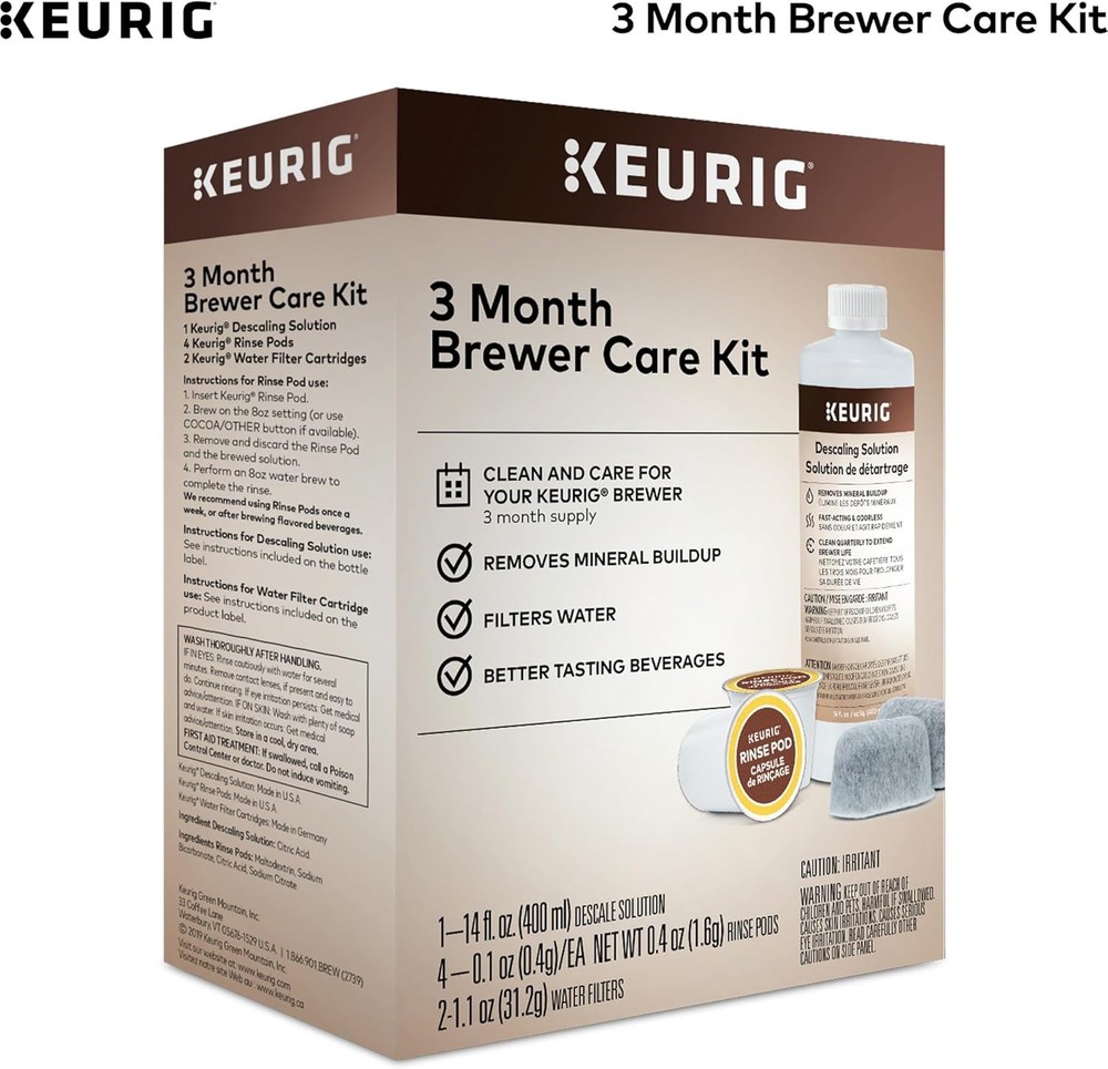 3-Month Brewer Maintenance Kit Includes Descaling Solution Water Filter