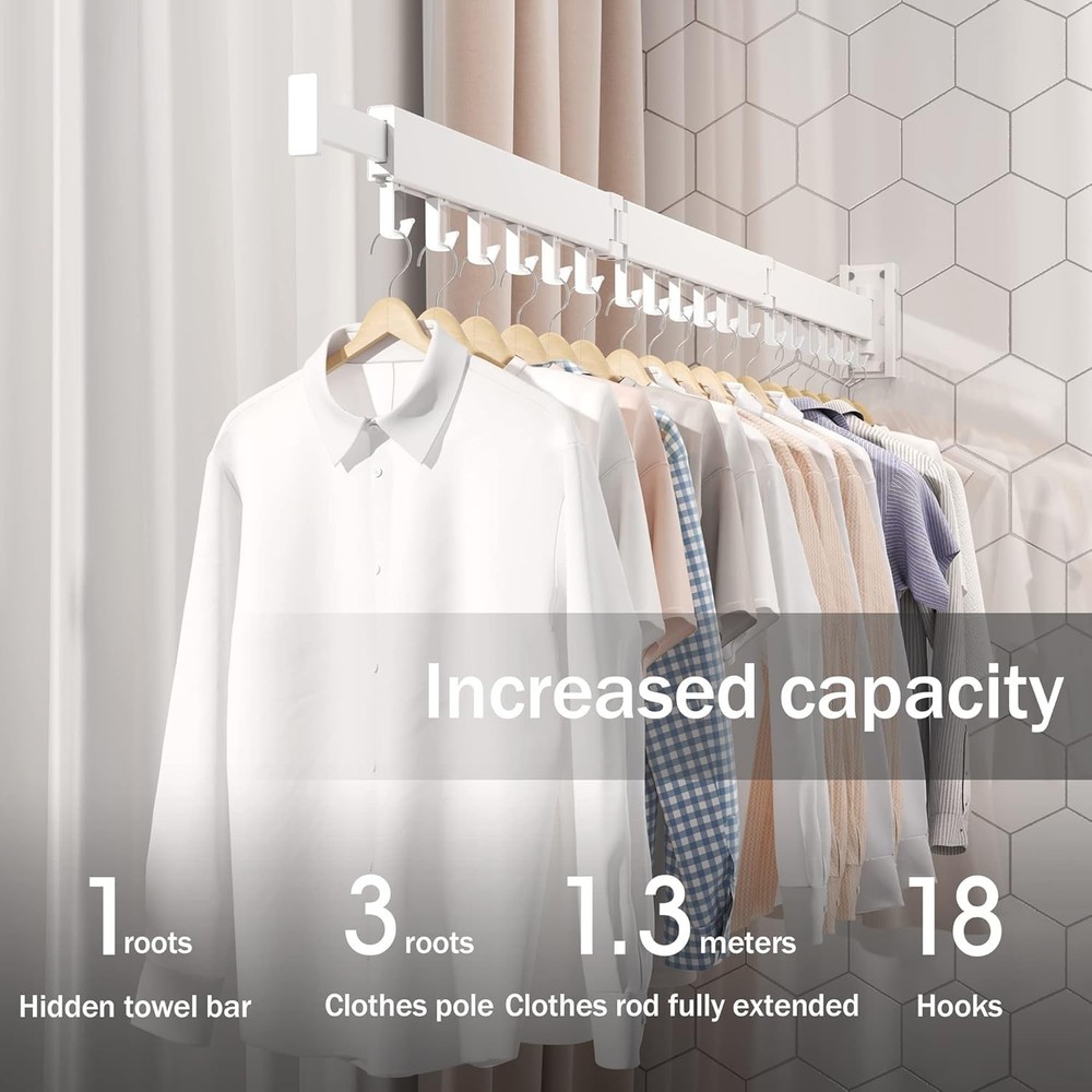 Durable Wall Mount Clothes Drying Rack - Foldable, Rust Resistant Design