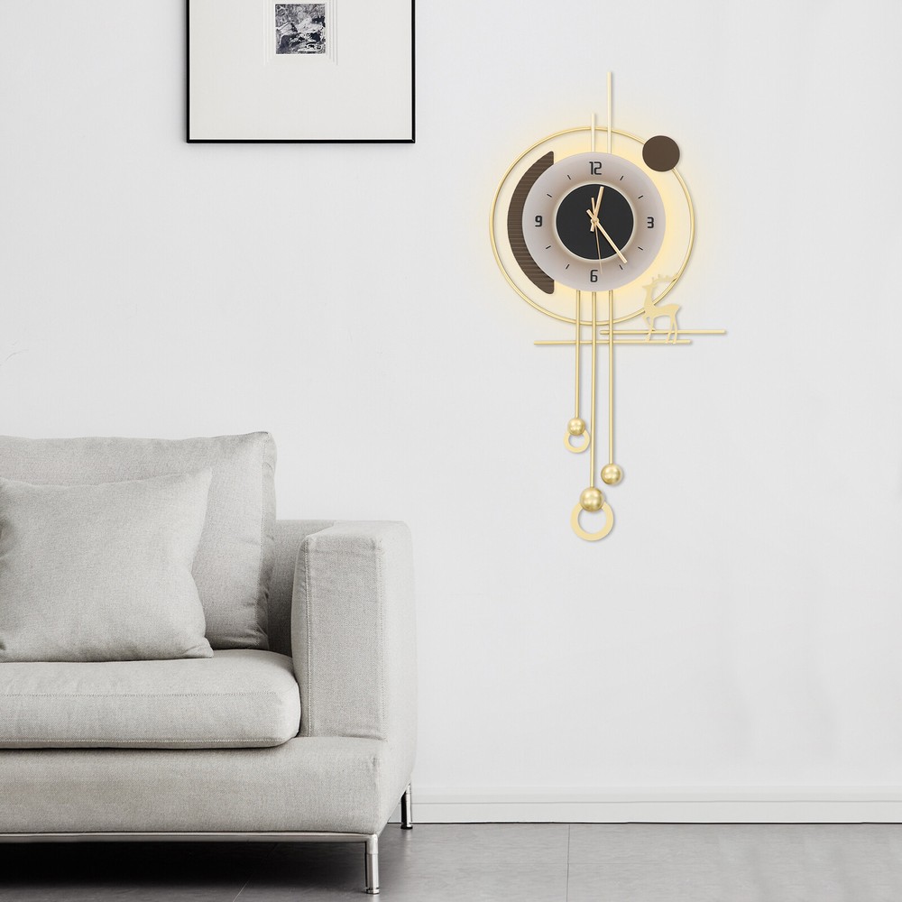 Modern Wall Clock, LED Lighting Wall Clock, Large Gold Decorative Wall Clock
