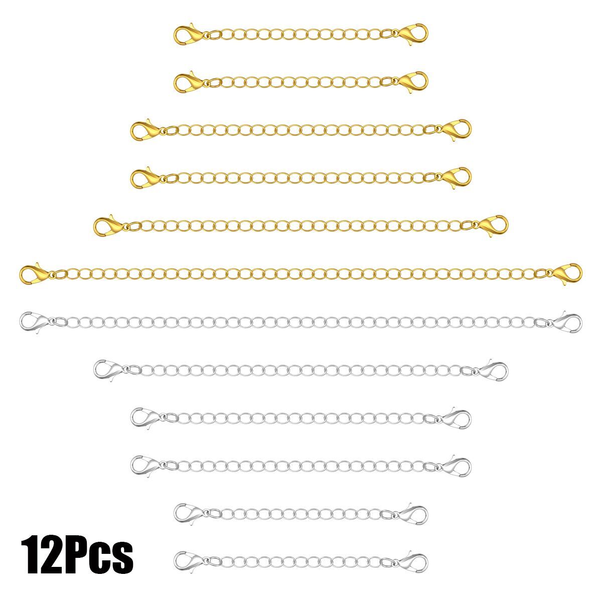 12pcs Stainless Steel Necklace Bracelet Extender Chain Extenders Silver/Gold