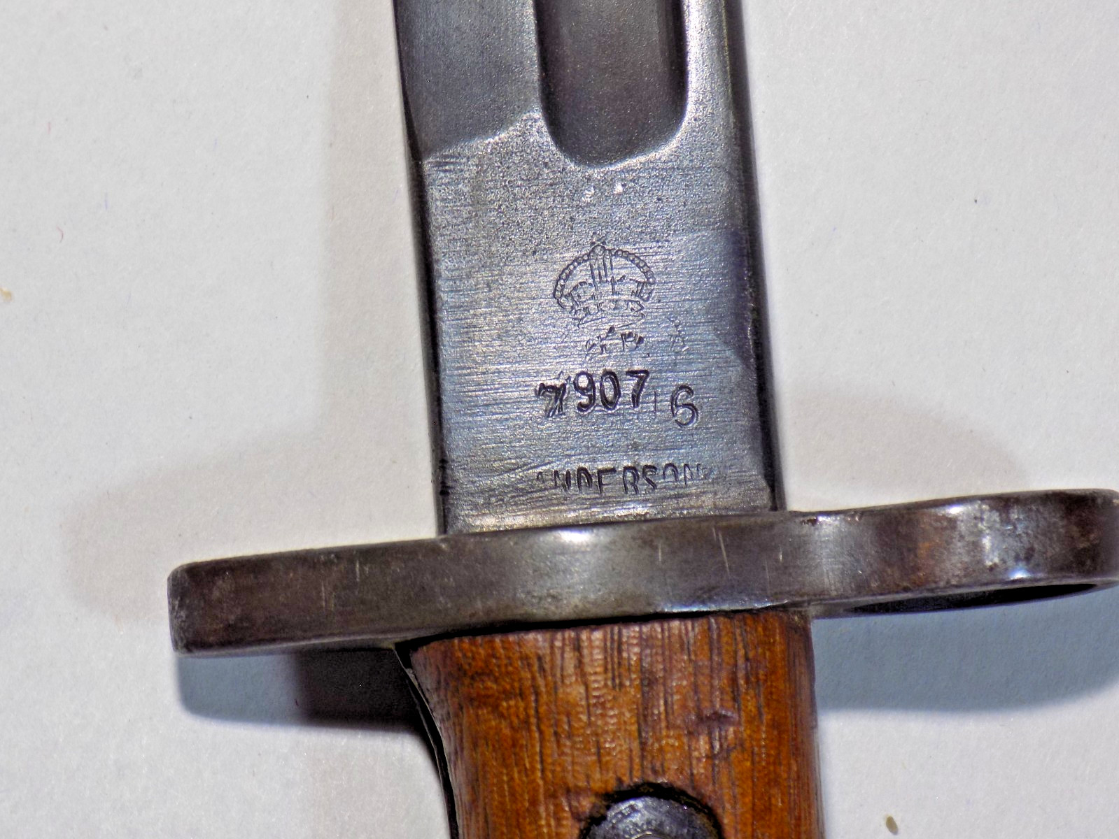 A++ P1907/7907 British Crown-Sanderson Enfield WW1 Bayonet W/Mk1 LeatherScabbard