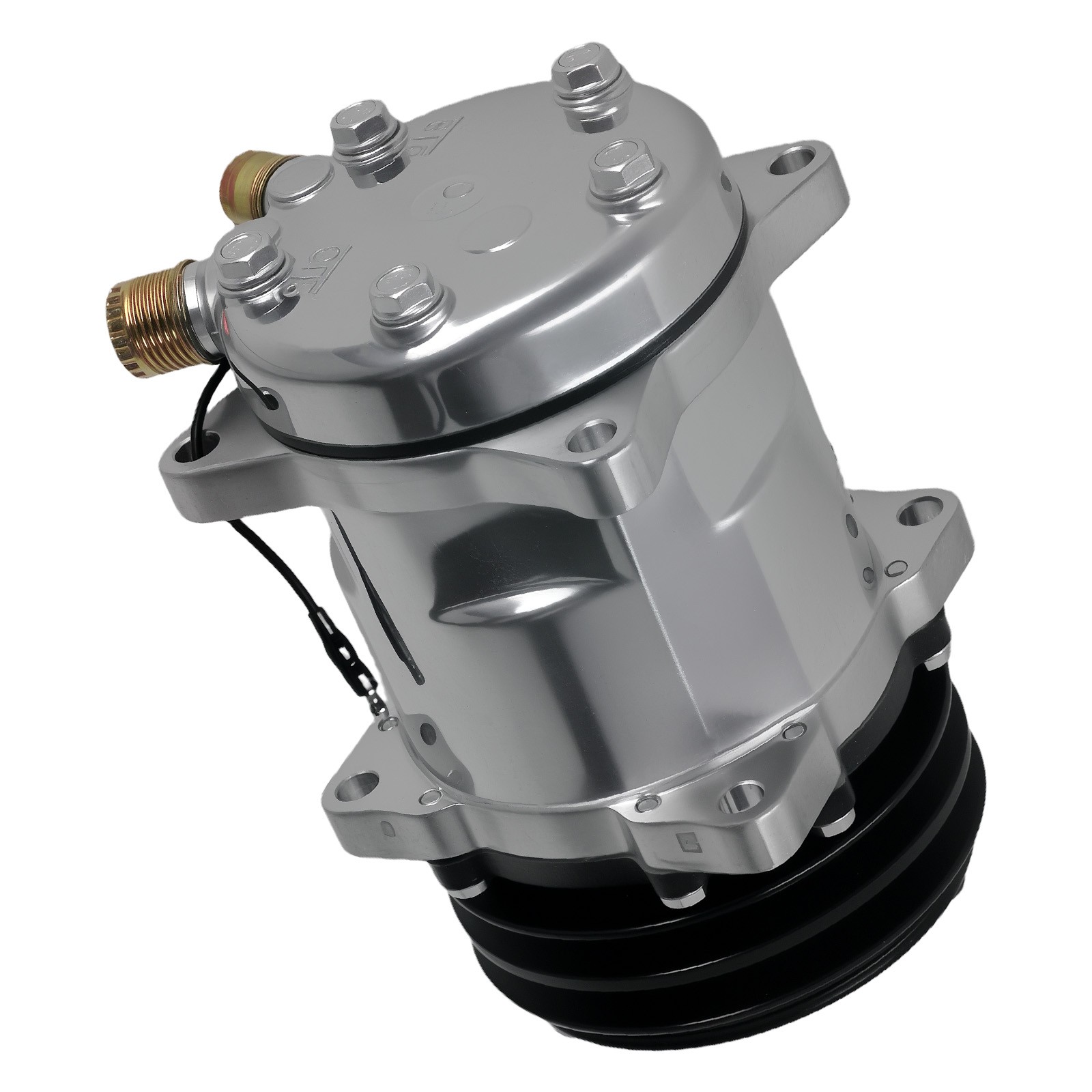 A/C Compressor w/ 2-Groove Pulley For Sanden 508 Style V-Belt 12V Chrome Black