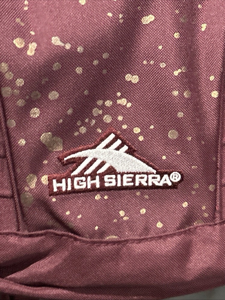 High Sierra Loop Backpack Bookbag Gold Splatter Pattern Maroon Bag