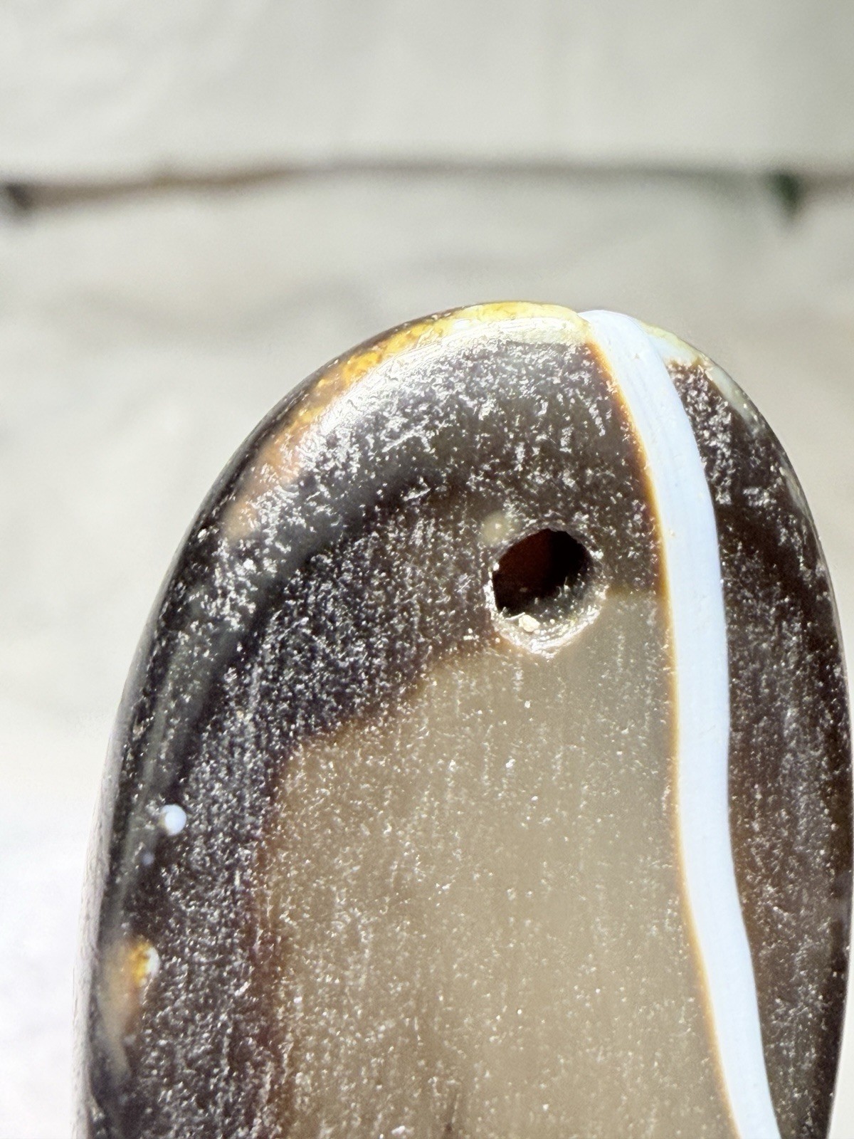 Tibetan Kubera Wealth God Old Agate Dzi Pendant, Odd Size Silkworm Line. ✨