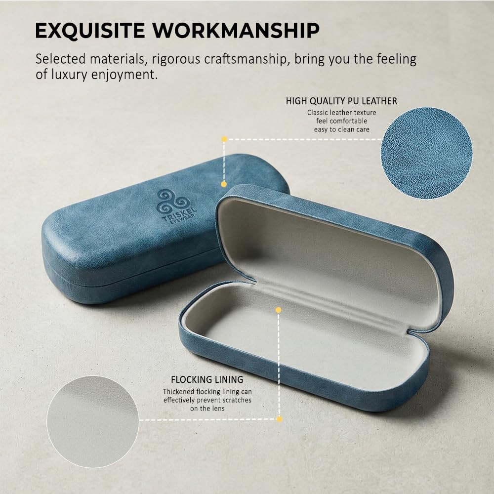 Rounded Rectangle Glasses Case – Hard Shell PU Leather Eyewear Case with Soft...
