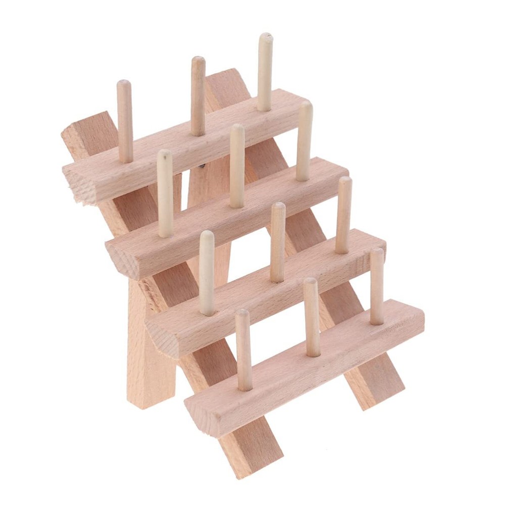 12 Spools Wooden Thread Holder Sewing and Embroidery Thread Rack Thread Holde...