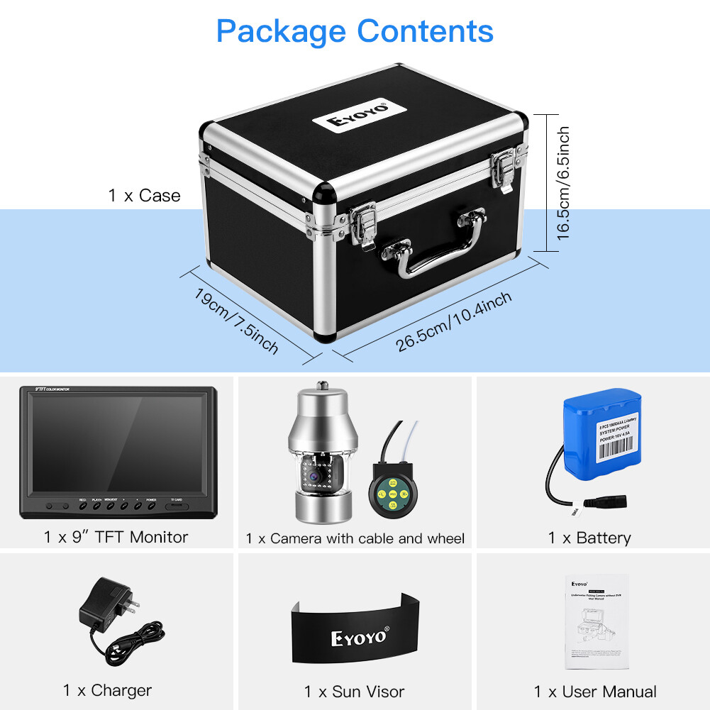 Eyoyo 9'' Underwater 360° Horizontal Fishing Camera 30M Cable 8GB Fish Camera
