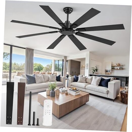 Ceiling Fan No Light with Remote Large Ceiling Fan Without Light 65 Inch Black