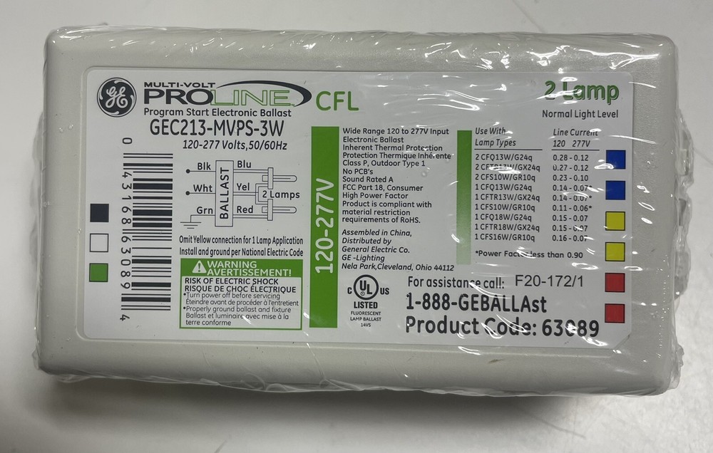 GE Multi-Volt Proline CFL GEC213-MVPS-3W Program Start Electronic Ballast