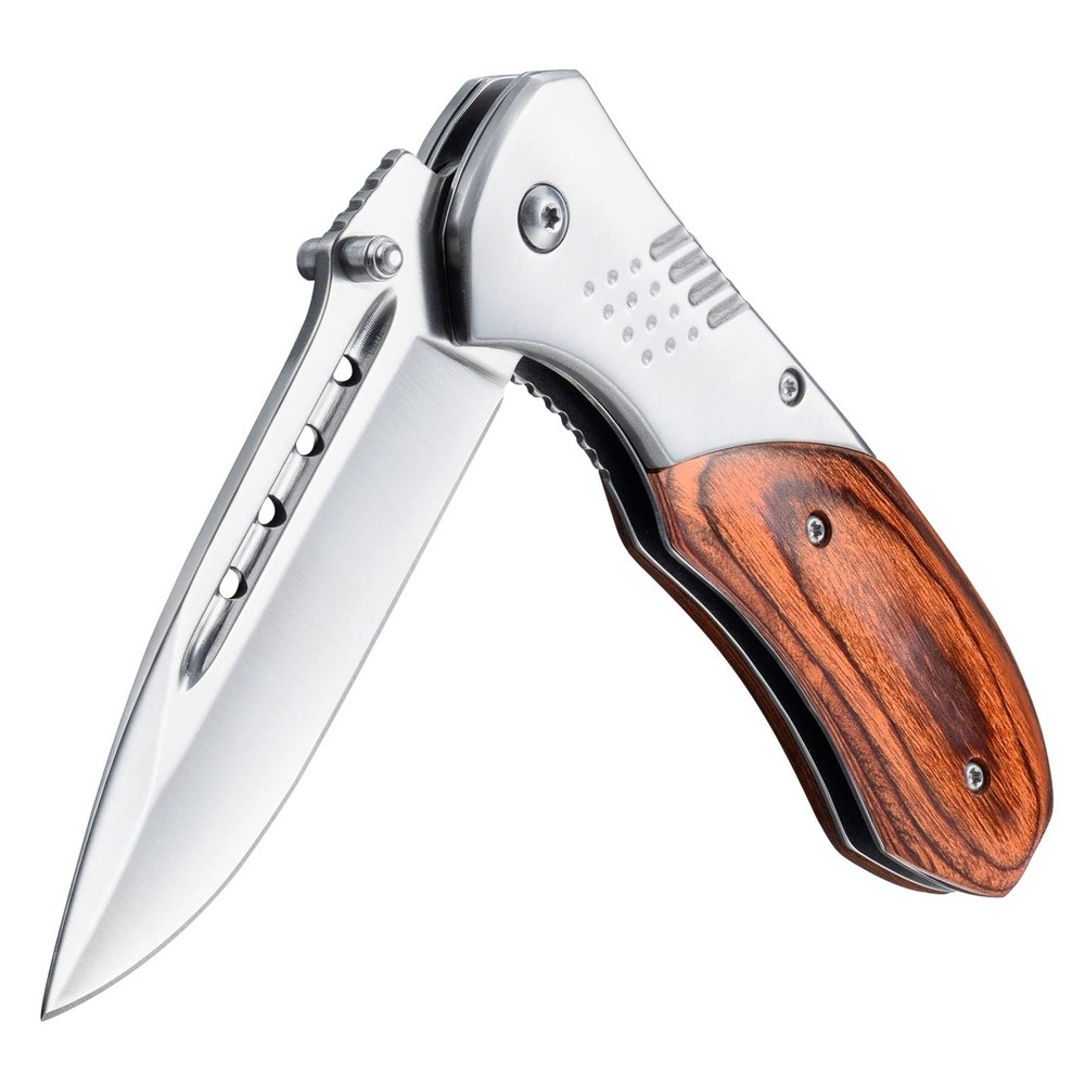 Pocket Knife for Men - Sharp Blade Wood Handle Pocket Folding Knives with Cli...