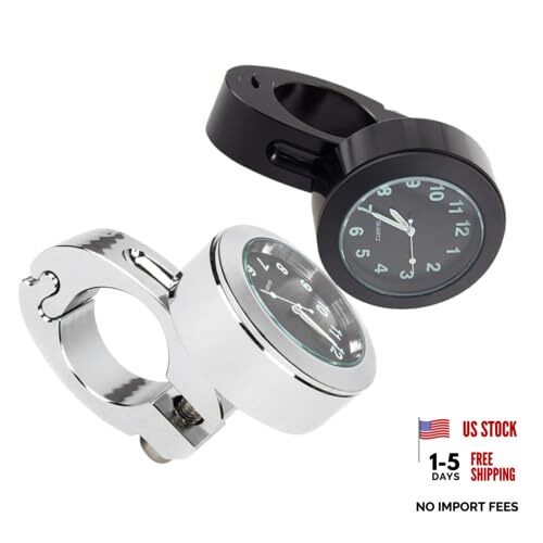 2pcs Waterproof Motorcycle Handlebar Clock, Chrome Dial Clock for 7/8" to 1"
