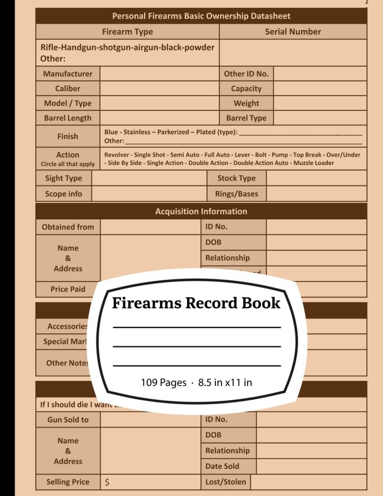 Firearms Record Book: Keeping Book for Tracking Gun Inventory,...