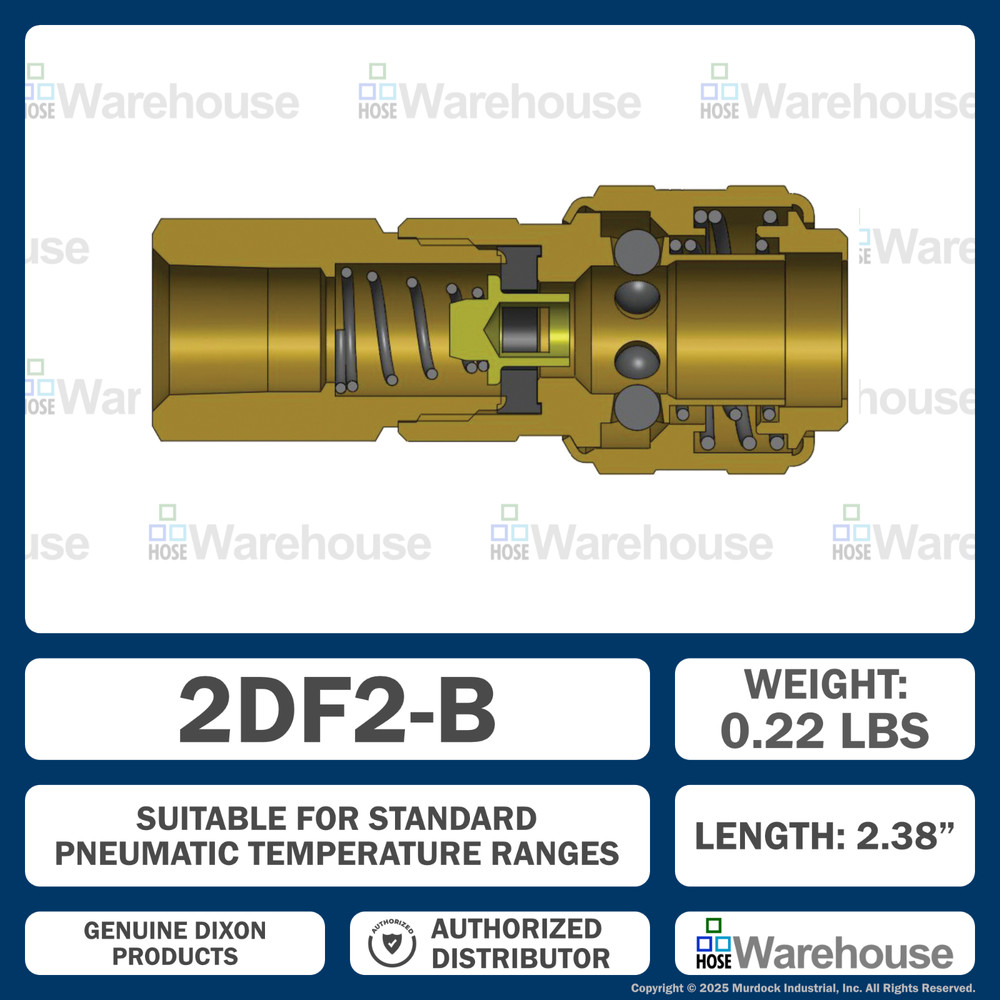 Genuine Dixon 2DF2-B DF-Series Coupler – Brass Automatic Pneumatic Female Thread