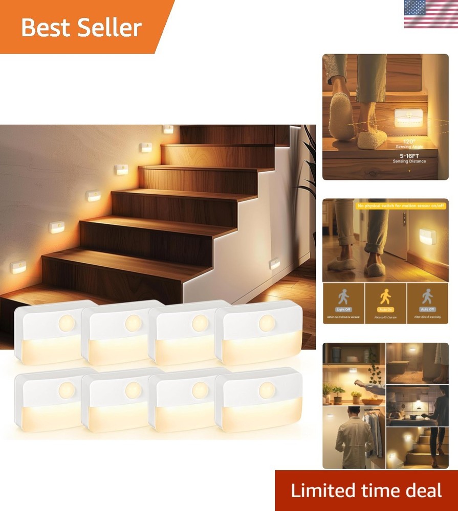 Versatile 8 Pack Wireless Indoor Lights - Motion Sensor Warm White Illumination