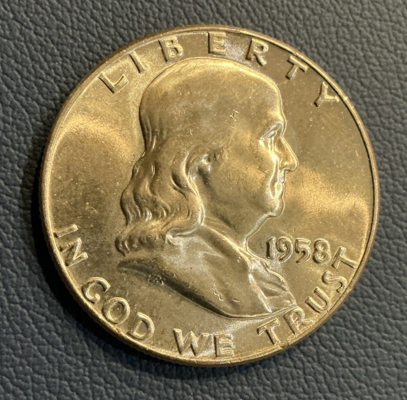 1958 Franklin Half - Type 2 Reverse Struck Proof Die on Reverse Gem BU - SCARCE