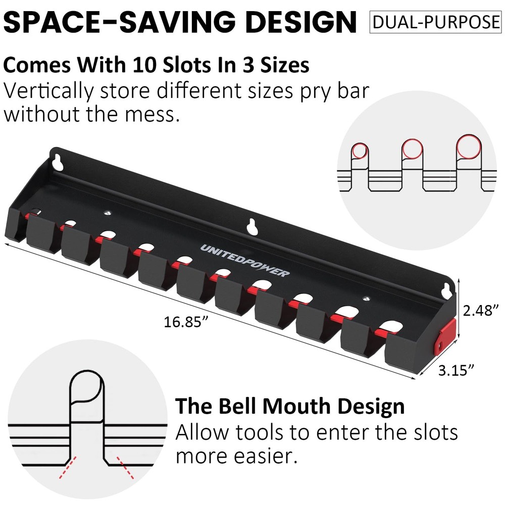 Lockable Pry Bar Holder: Wall Mount Rack for Tools & Extensions - Holds 10+