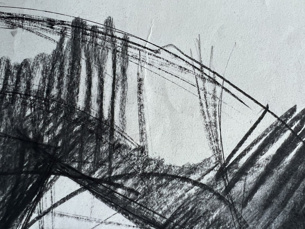 Peter Thursby Original 1967 Charcoal Drawing Study For Sculpture Signed Dated