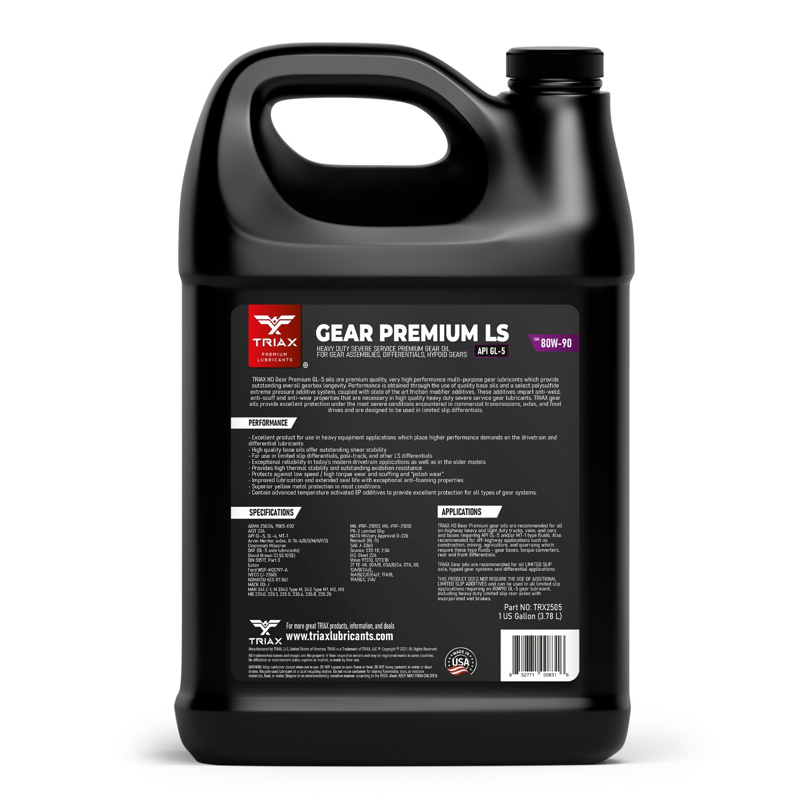 TRIAX Gear Premium LS 80W-90, GL-5 Limited Slip Ready (1 Gallon)