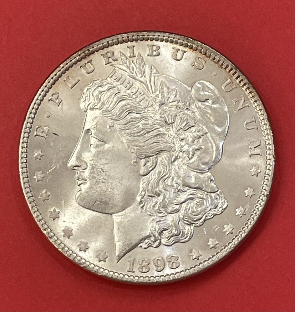 1898 P Morgan Silver Dollar, Gem Uncirculated.