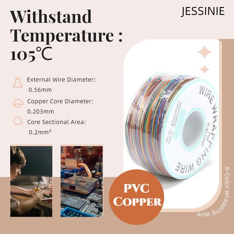 8-Color Electronic Wire - 30 AWG Single Core, 250M Tinned Copper Solid Cable ...