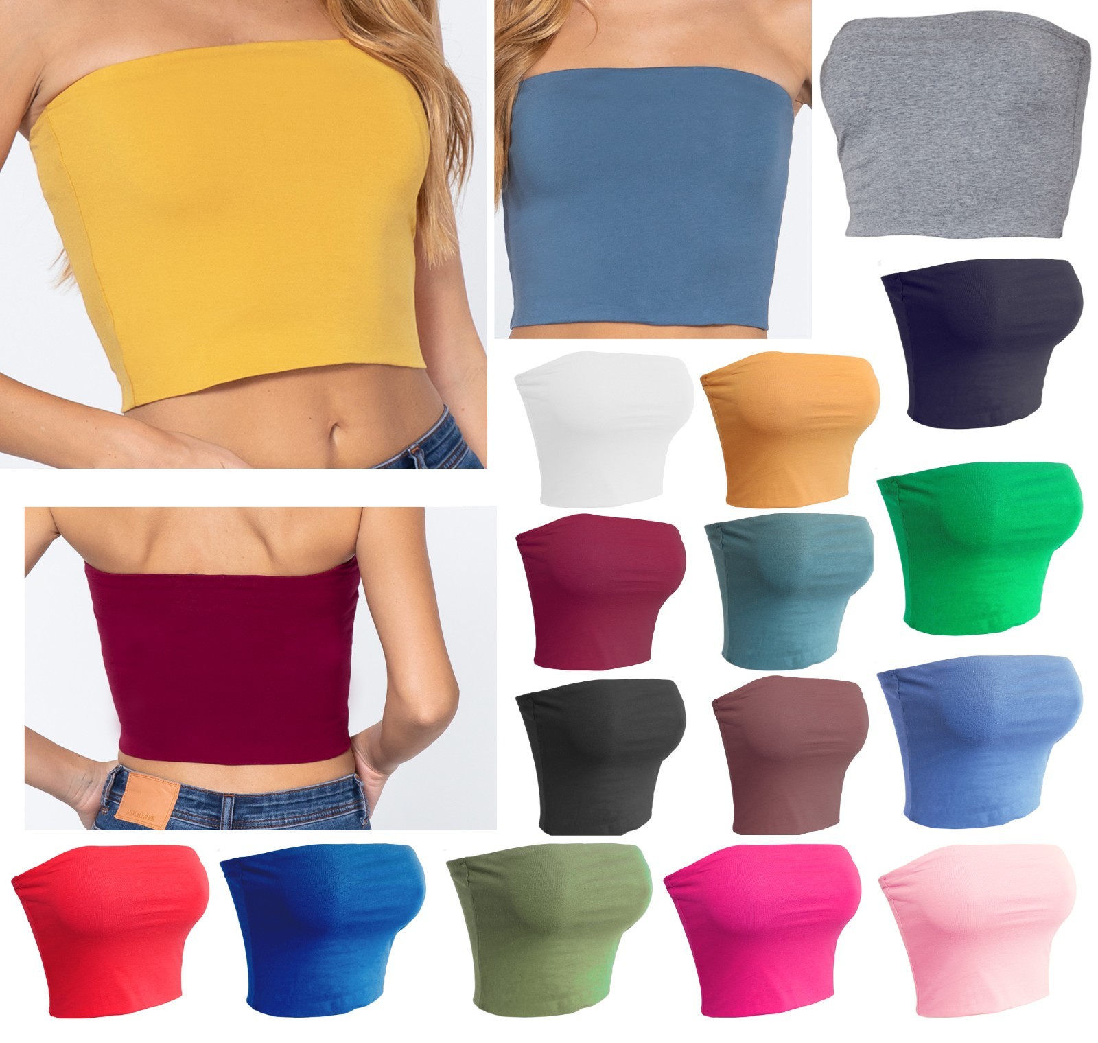 Soft Solid Cropped Double Layered Cotton Blend Tube Top Crop Top Bra