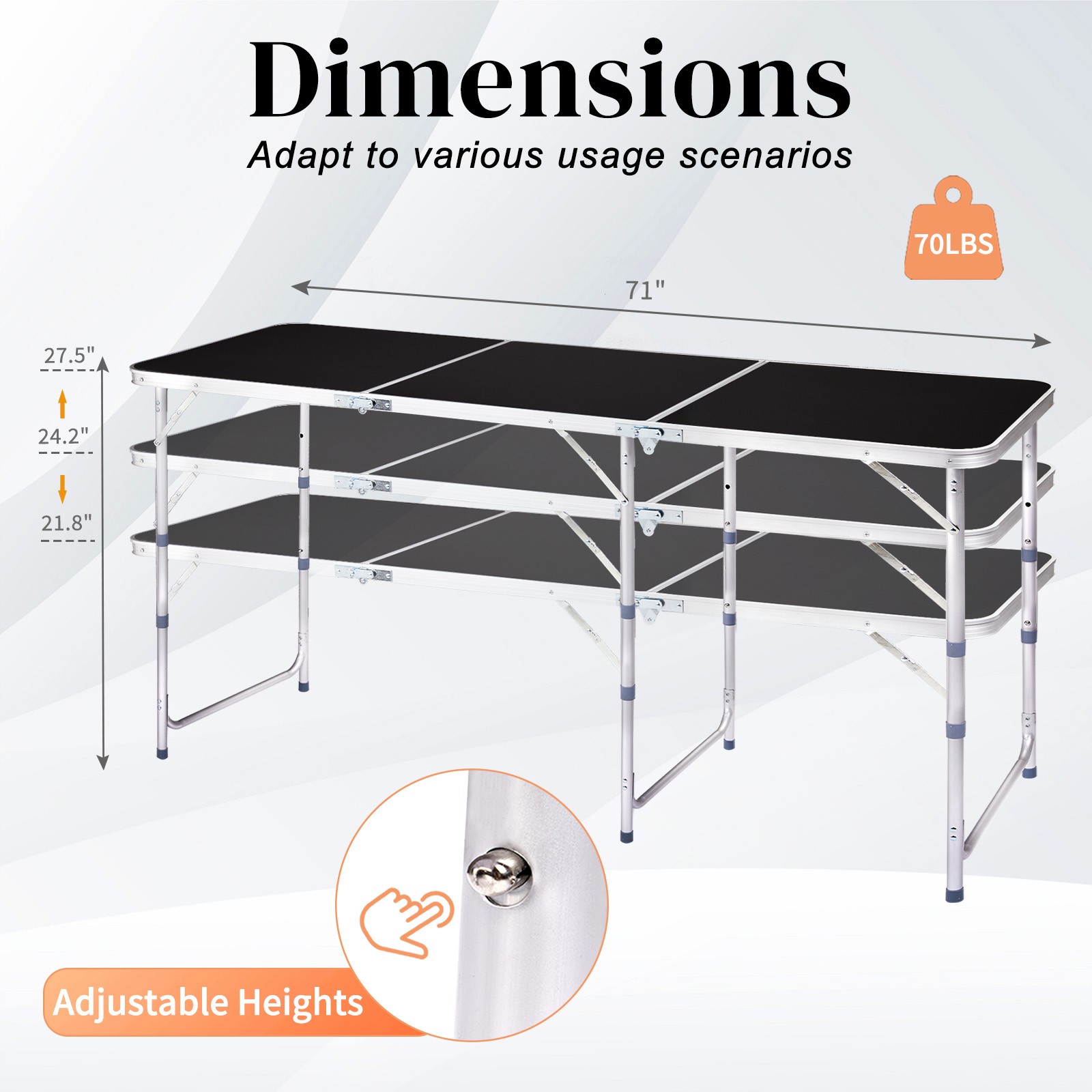 Portable Plastic 6 FT Folding Black Table Perfect for In/Outdoor Garden Party