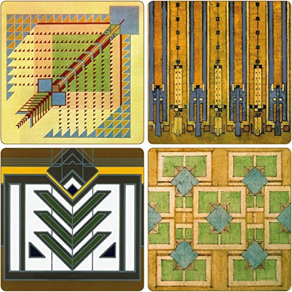 CoasterStone Absorbent Coasters, 4-1/4-Inch, "Frank Lloyd Wright Rug Designs"...