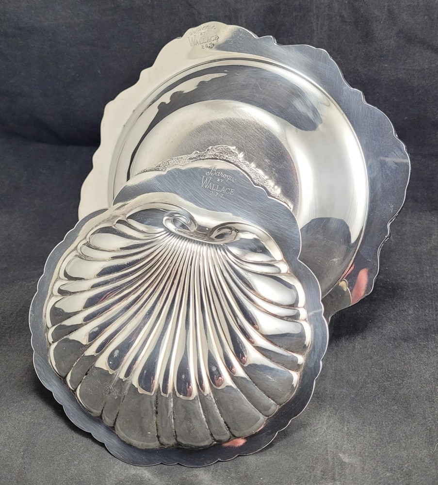 2 WALLACE BAROQUE SILVER PLATE DISHES # 205 & 277 SHELL