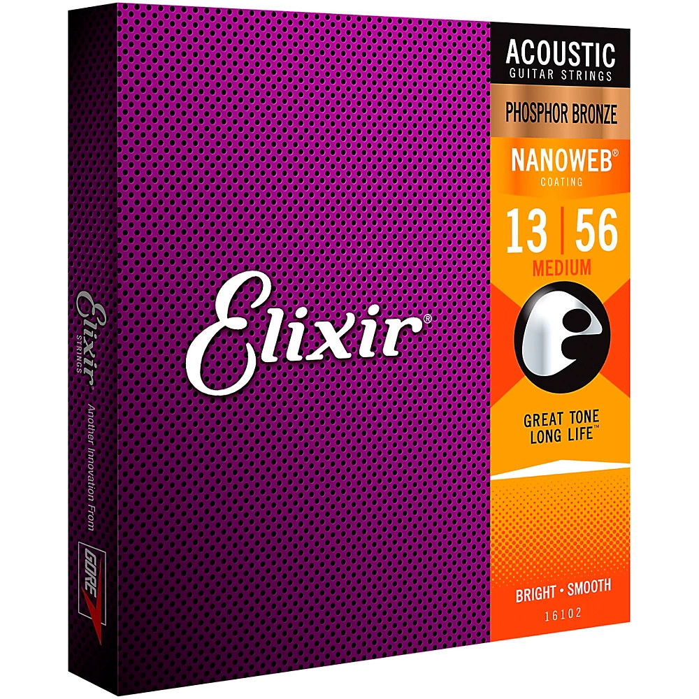 Elixir Phosphor Bronze Acoustic Guitar Strings w/NANOWEB Medium .013-.056 2-Pack