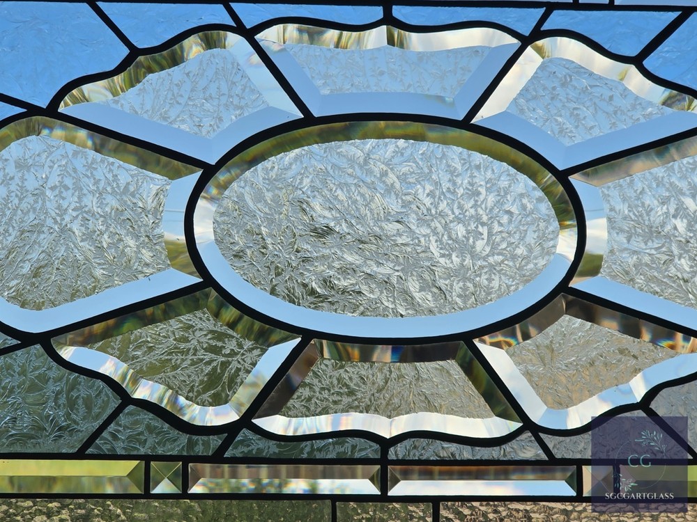 Contemporary rectangular stained glass window panel hanging 26 1/2 x 14 1/2 priv