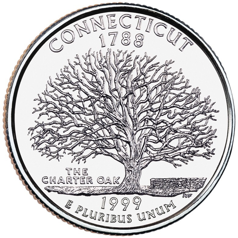 1999 D Connecticut State Quarter from U.S. Mint roll "Brilliant Uncirculated"